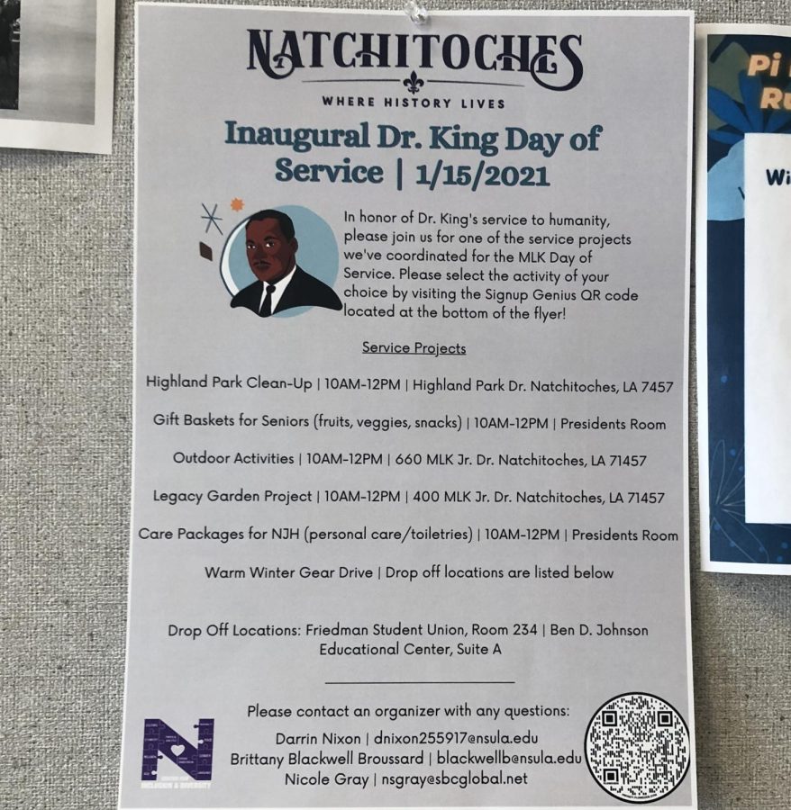 Northwestern State University of Louisiana and the Natchitoches community will hold a service day to honor Martin Luther King Jr. on Jan. 15.