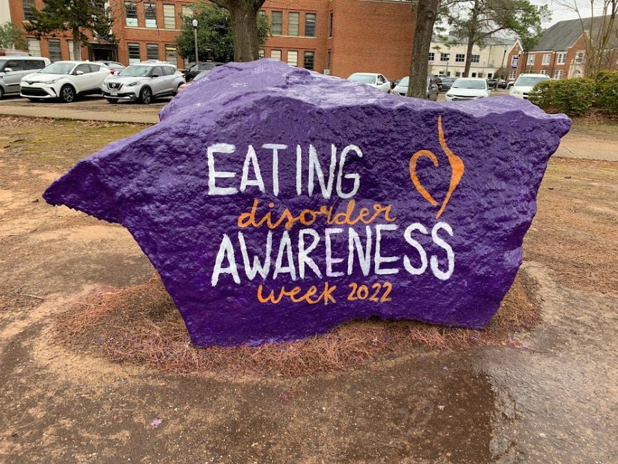 Northwestern+State+University+of+Louisianas+Student+Government+Association+painted+the+campus+rock+in+light+of+National+Eating+Disorder+Awareness+Week.
