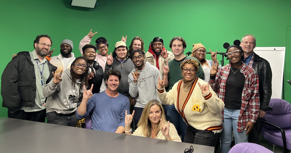 Matthew Yerby, writer, director and producer of the movie The Dirty South, visits professor Melody Gilberts advanced journalism class to talk about the process of making a film.