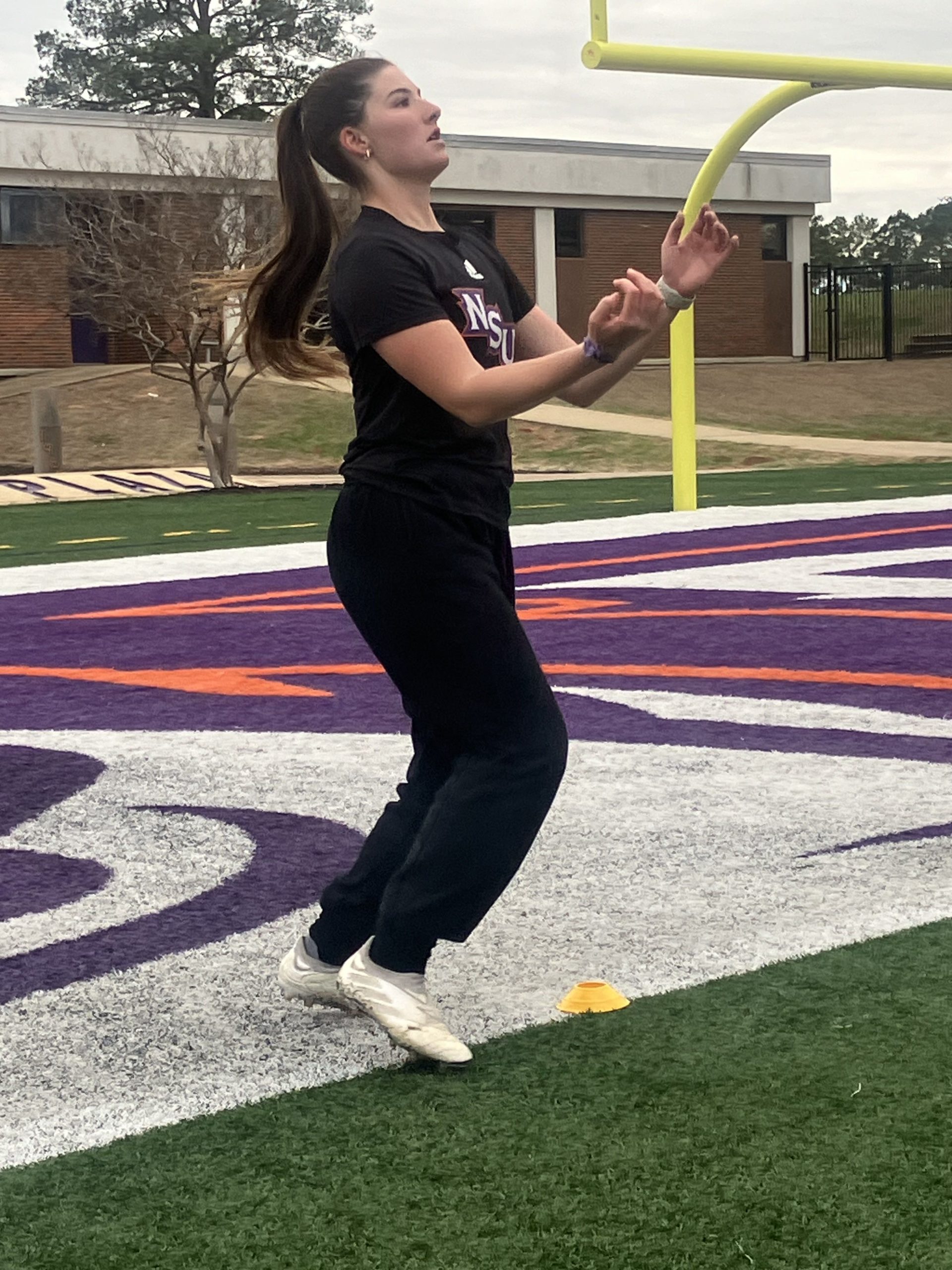 NSU women soccer forward Bella Ruggiano focuses during her spring practice.