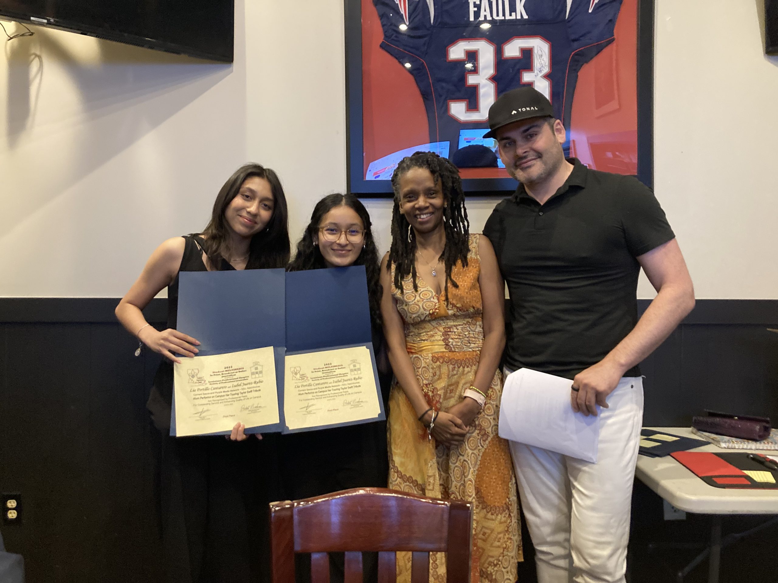 (L-R) Isabel Juarez-Rubio, Lia Portillo Cantarero, Sergy Odiduro, La SPJ president; and David Begnaud, CBS lead national correspondent. 