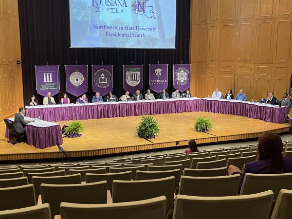 Northwestern State University of Louisiana hosted on-campus interviews for NSUs presidential search semifinalists. Public interviews by the search committee were held in Magale Recital Hall.  