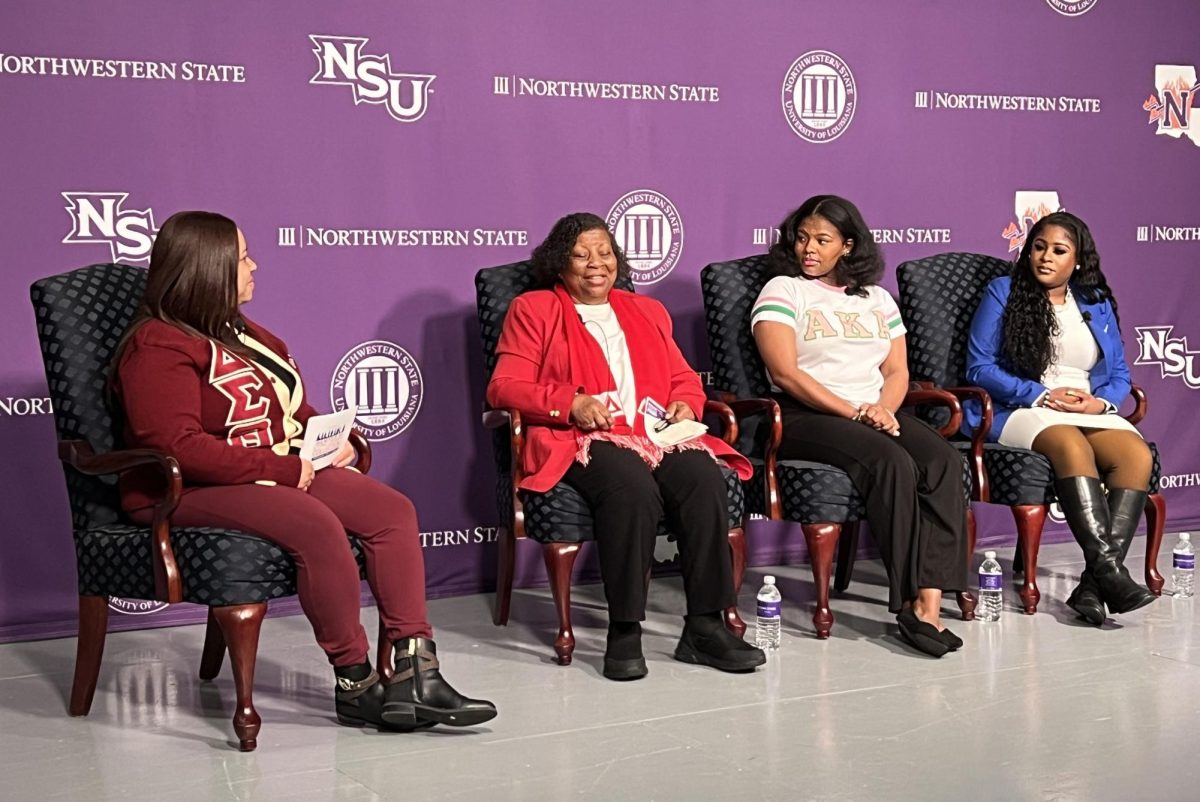 Brittany Broussard, left, discussed Black sororities and their lasting legacies with Mae Alice Williams, Hannah Davis, and Shevonté Lewis.  