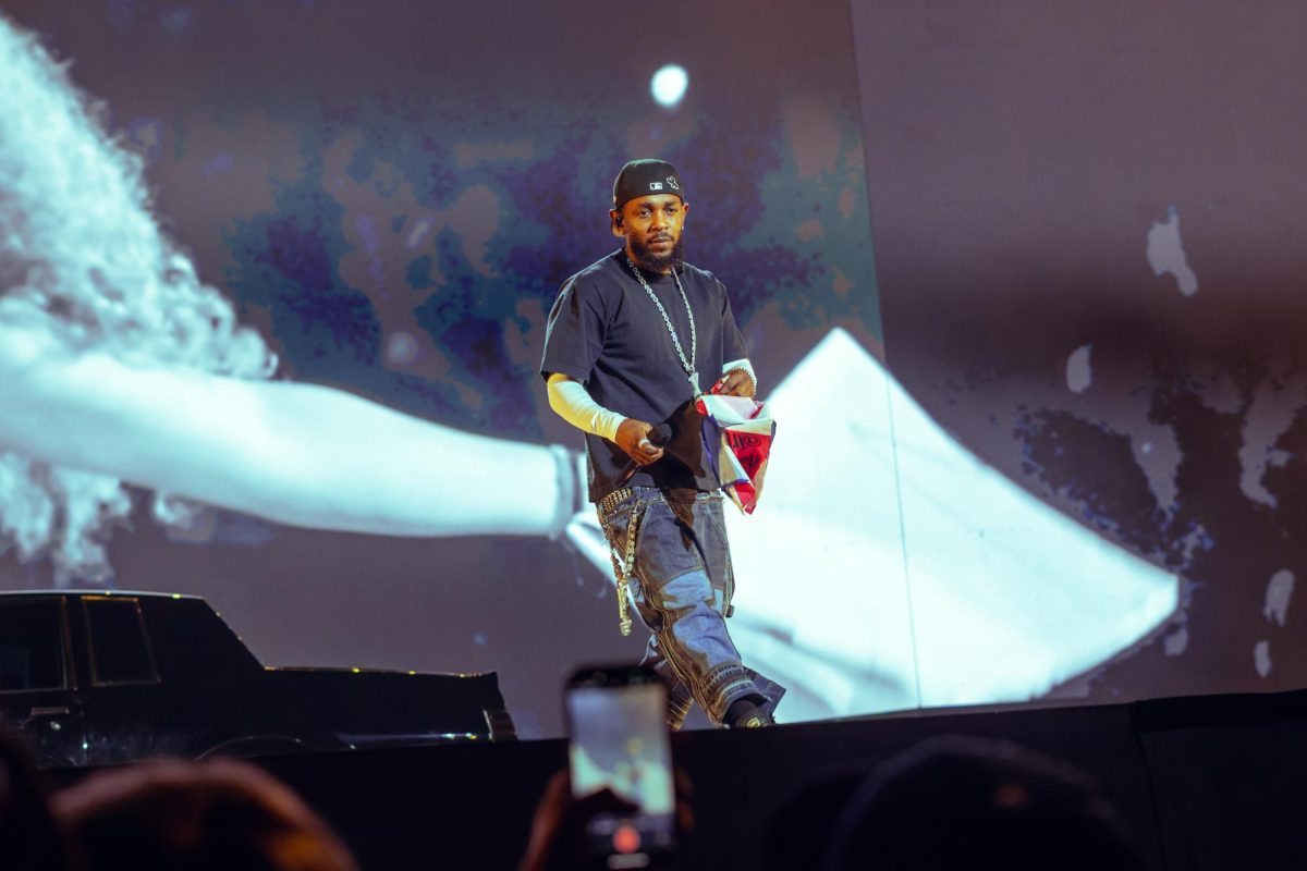 Kendrick Lamar commanding the spotlight with every verse, honoring Black musicians throughout history. 